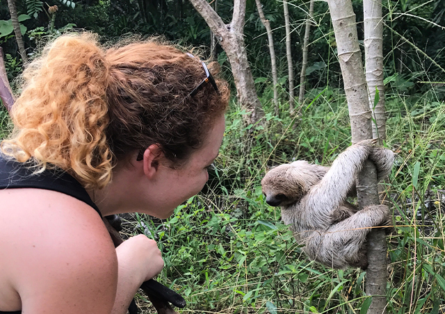 Making friends in costa rica: Helping to teach abandoned baby sloths how to climb while at a wildlife sanctuary in Costa Rica